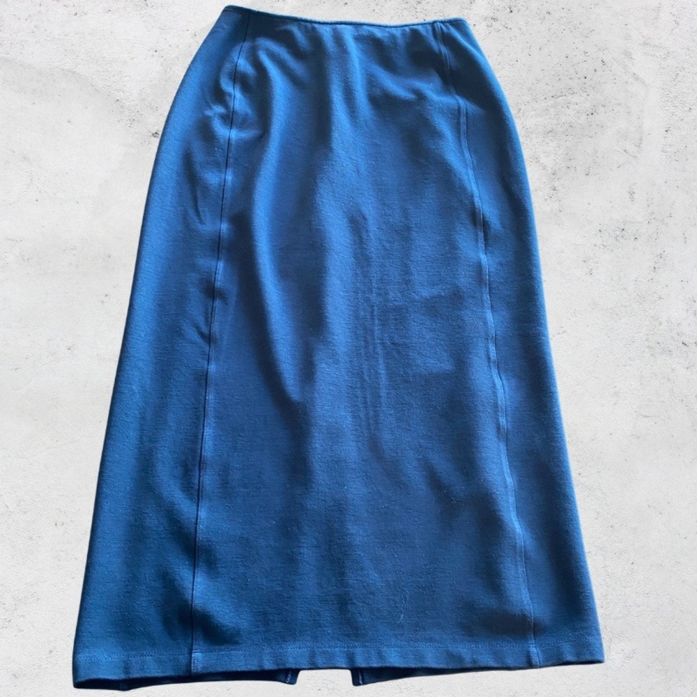 J Crew Skirt Size 8 Navy Blue Ponte Midi Back Slit Career Minimalist Capsule